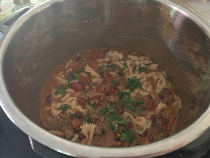 Cooked taco pasta in the instant pot.
