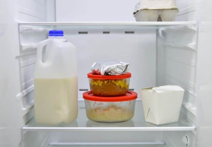 Leftovers in a refrigerator.