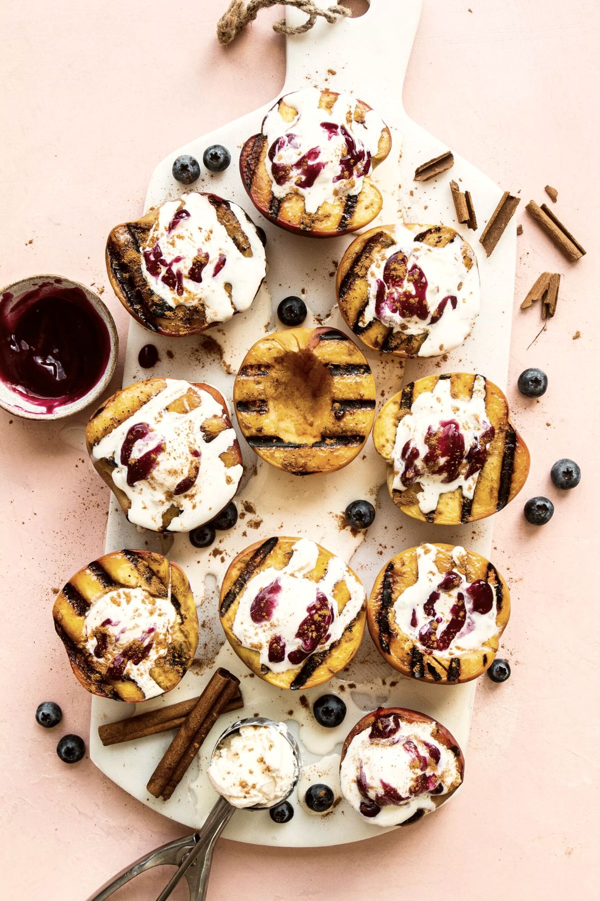 The feedfeed image of the grilled peaches and blueberries.
