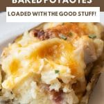 a pinterest collage image of a twice baked potato that was cut into