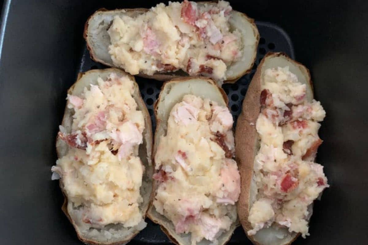 The stuffed potatoes ready to cook in the air fryer again.
