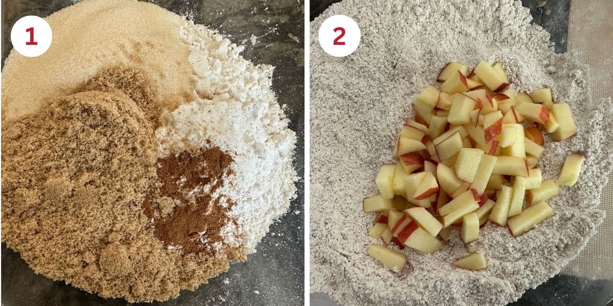 Photos of the dry ingredients before and after whisking.