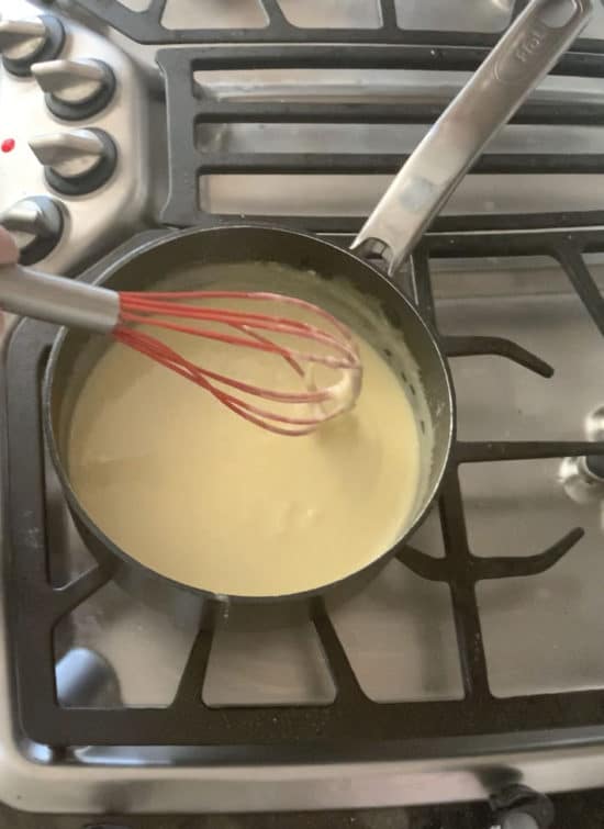 A sauce pan with the pudding custard.