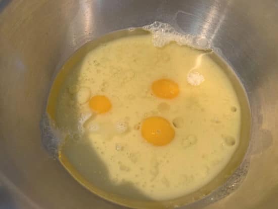 A bowl with the wet ingredients ready to mix.