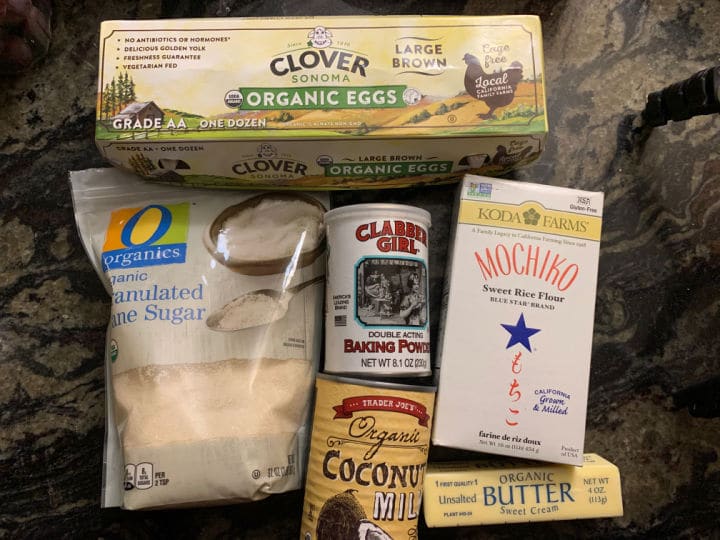 Photos of the mochi ingredients on the counter.