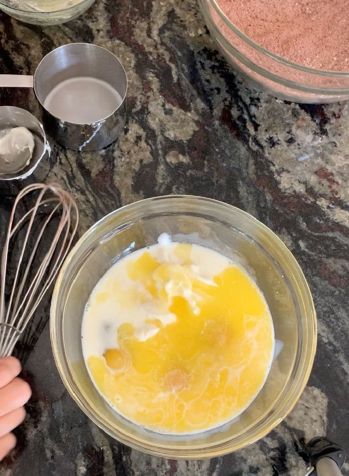 The wet ingredients in a bowl.