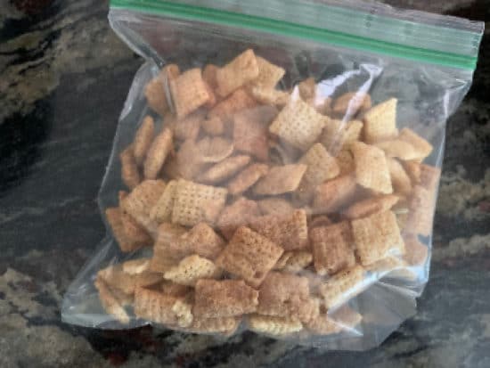 Chex in a sealed bag. Ready to crush!