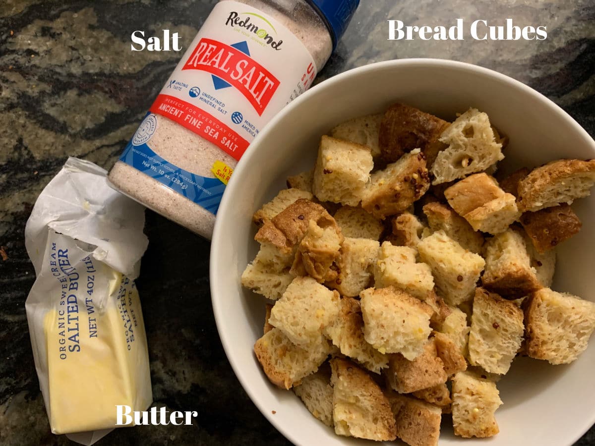 Photos of the gluten free croutons ingredients.