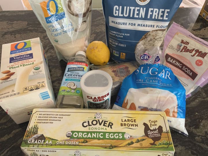 All of the ingredients to make these lemon poppy seed muffins.