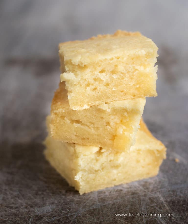 Three pieces of mochi stacked on top of each other.