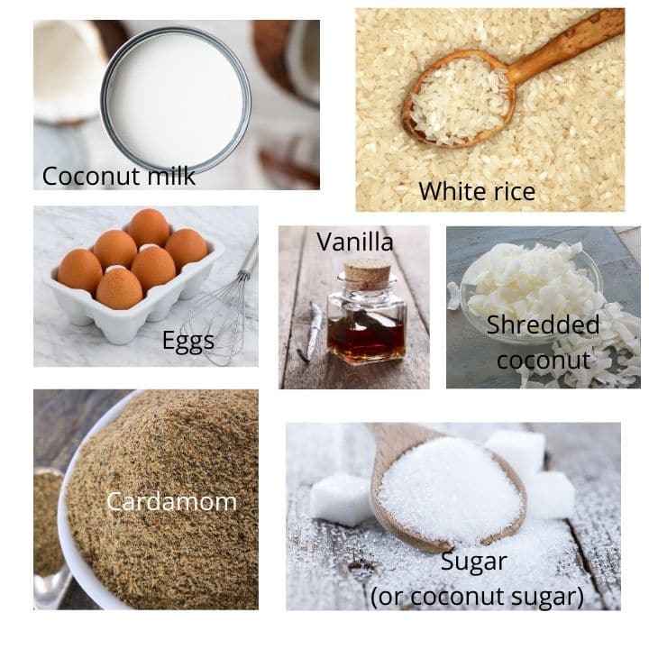 Photos of the gluten free rice pudding ingredients.