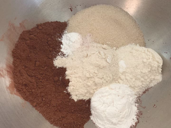chocolate cake mix ingredients in a bowl