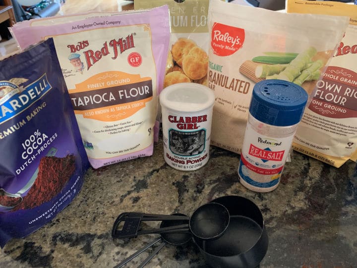 Photos of the chocolate cake mix ingredients.