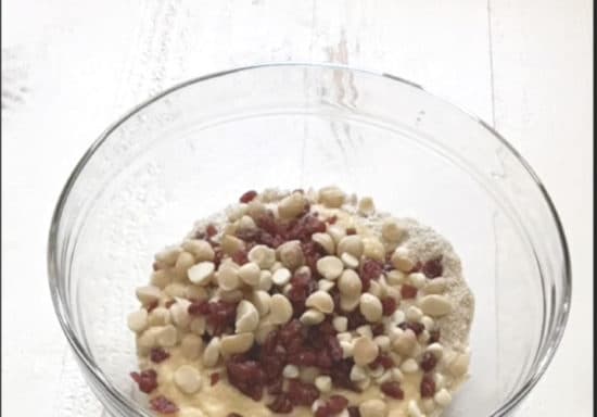 The chips and cranberries in the cookie batter.