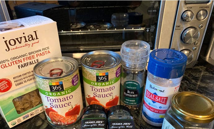 Photos of the marinara ingredients on the counter.