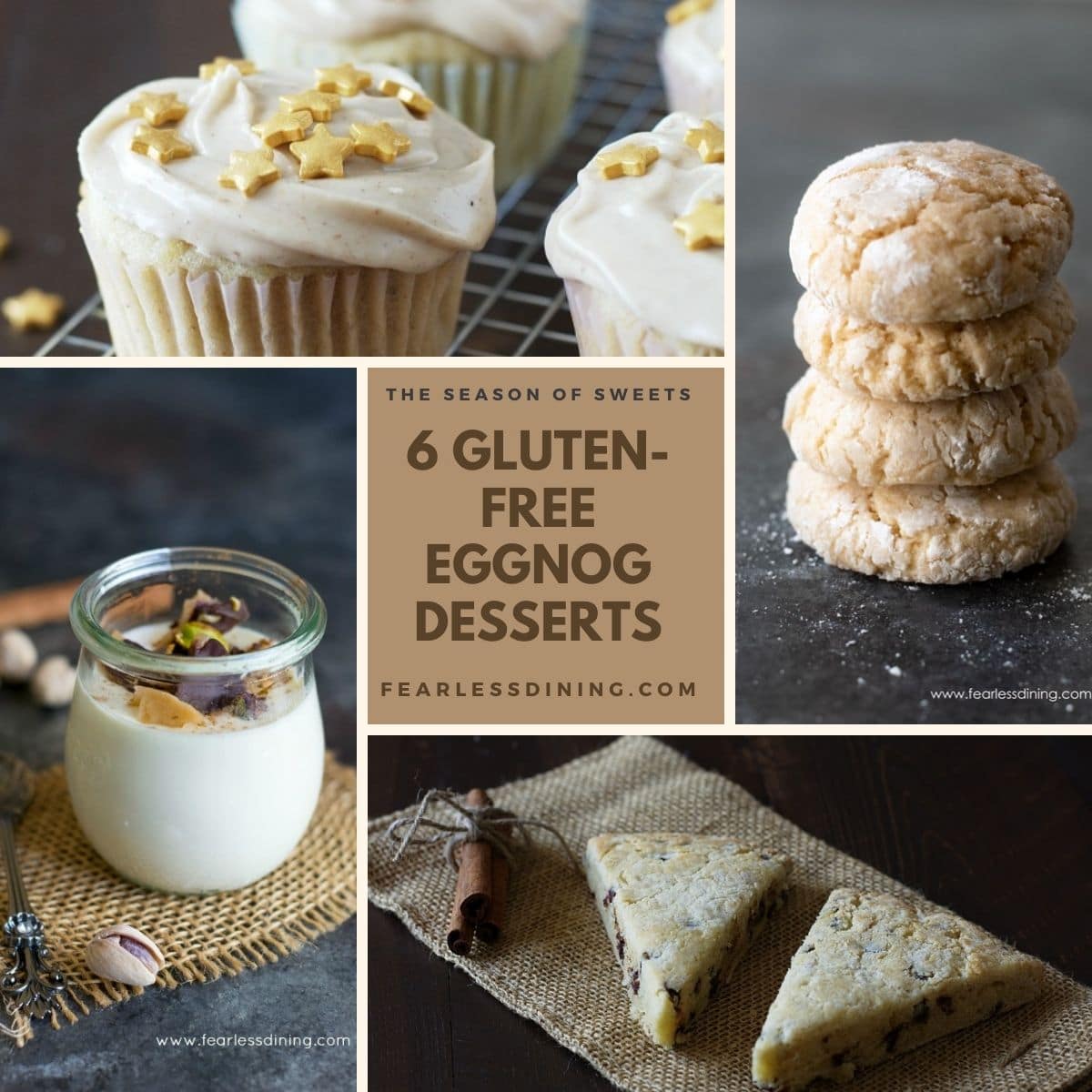 a collage of eggnog dessert images