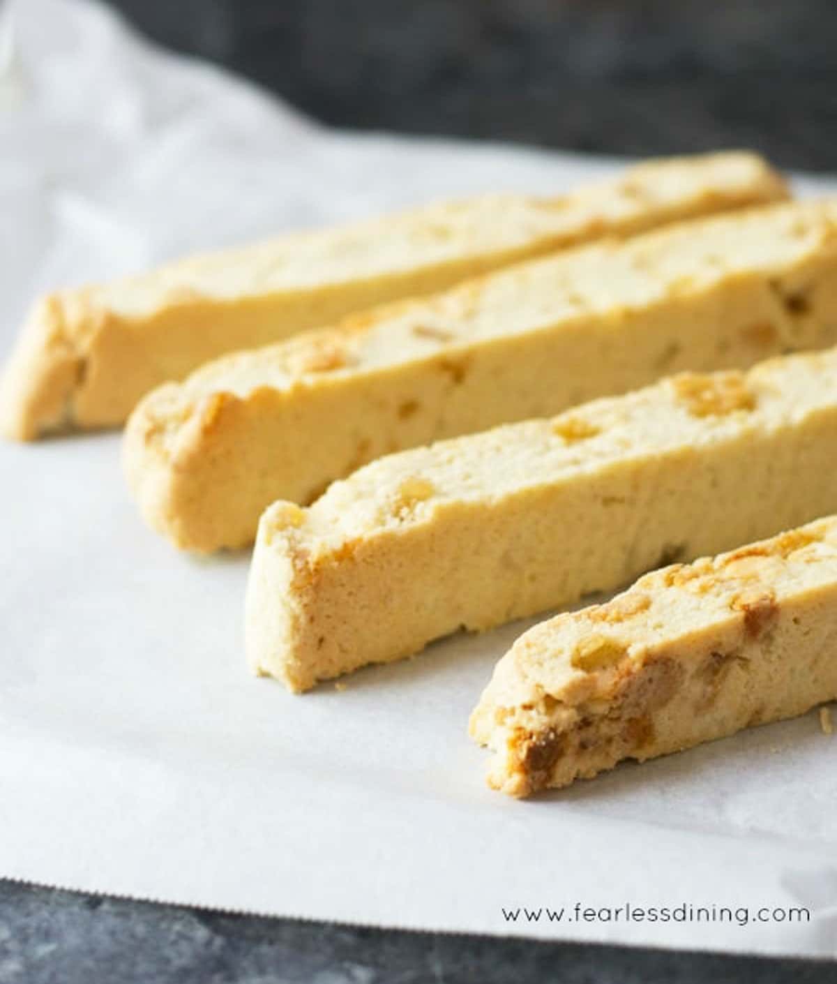 Ginger biscotti on a baking sheet.