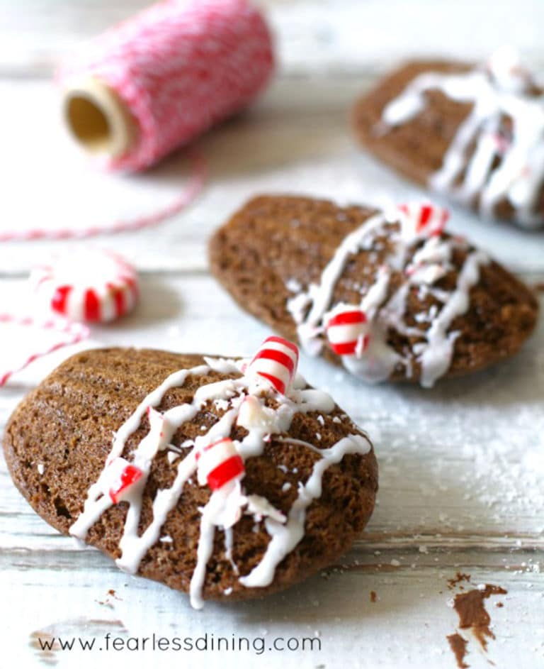 Gluten Free Chocolate Madeleines with Crushed Candy Cane
