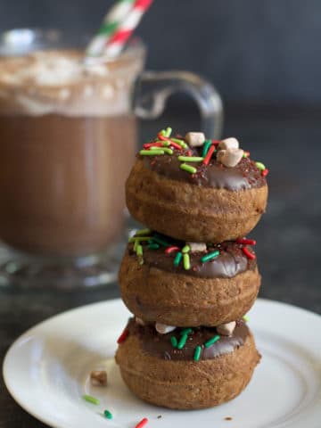 a stack of hot cocoa donuts