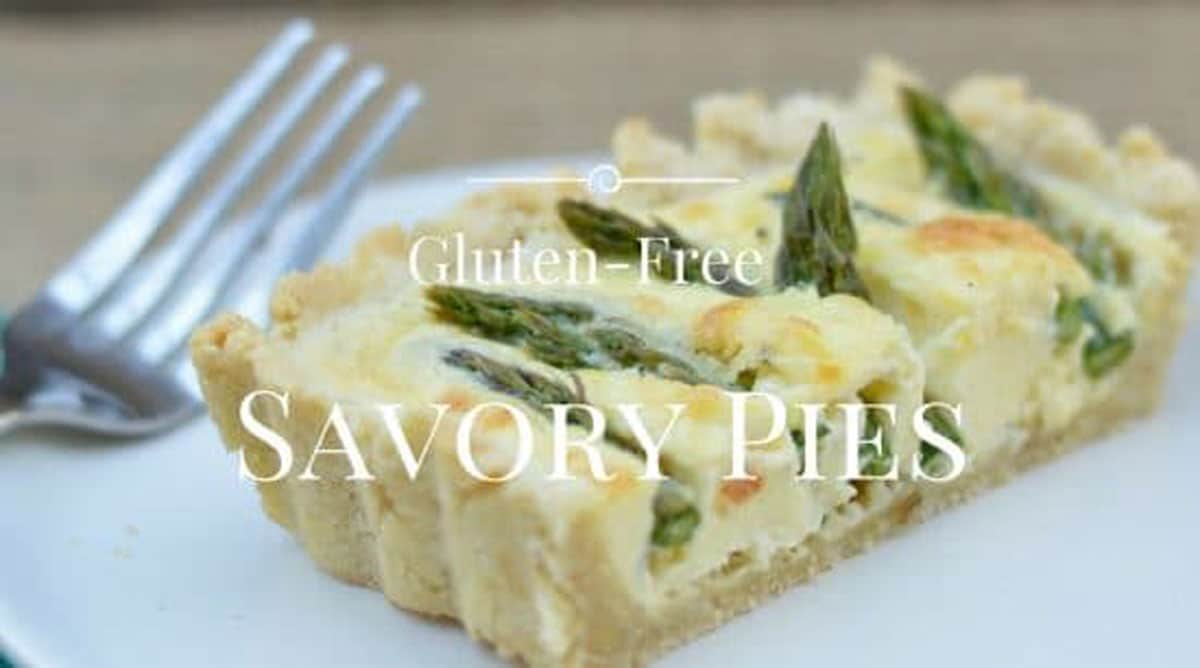 A photo of a slice of gluten free asparagus tart.