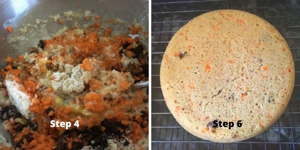 Photos of the carrot cake steps 4 and 6.