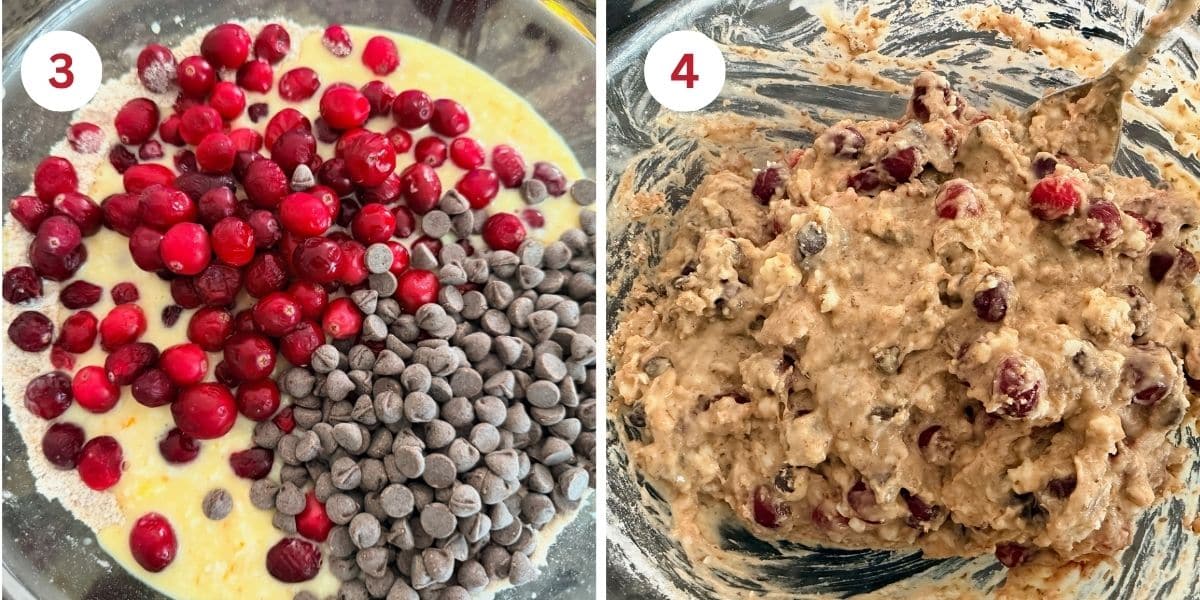 Photos mixing in the cranberries and chocolate chips, and of the batter texture.
