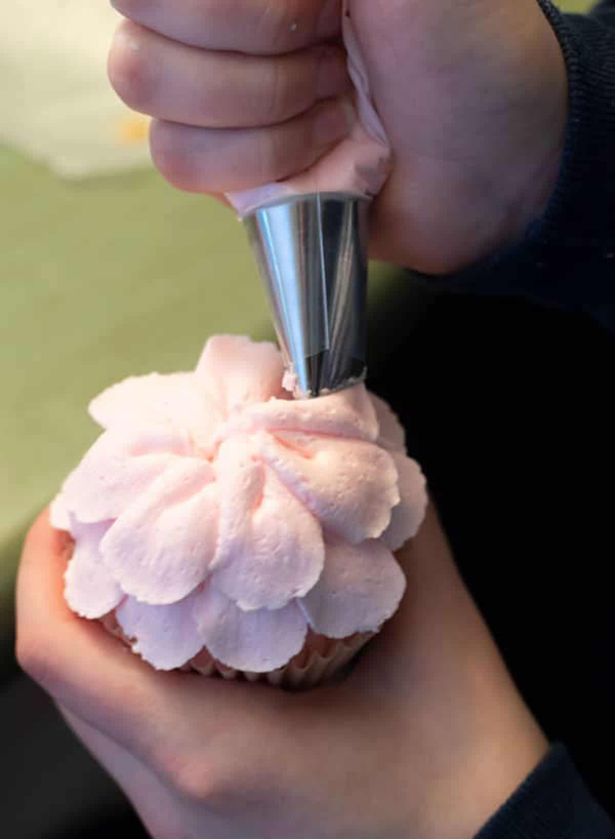 Making frosting flower petals.