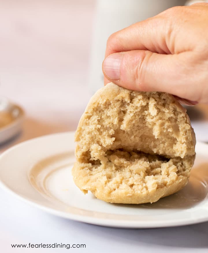 Opening an English muffin.