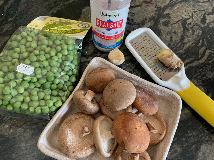 Ginger peas ingredients on the counter.