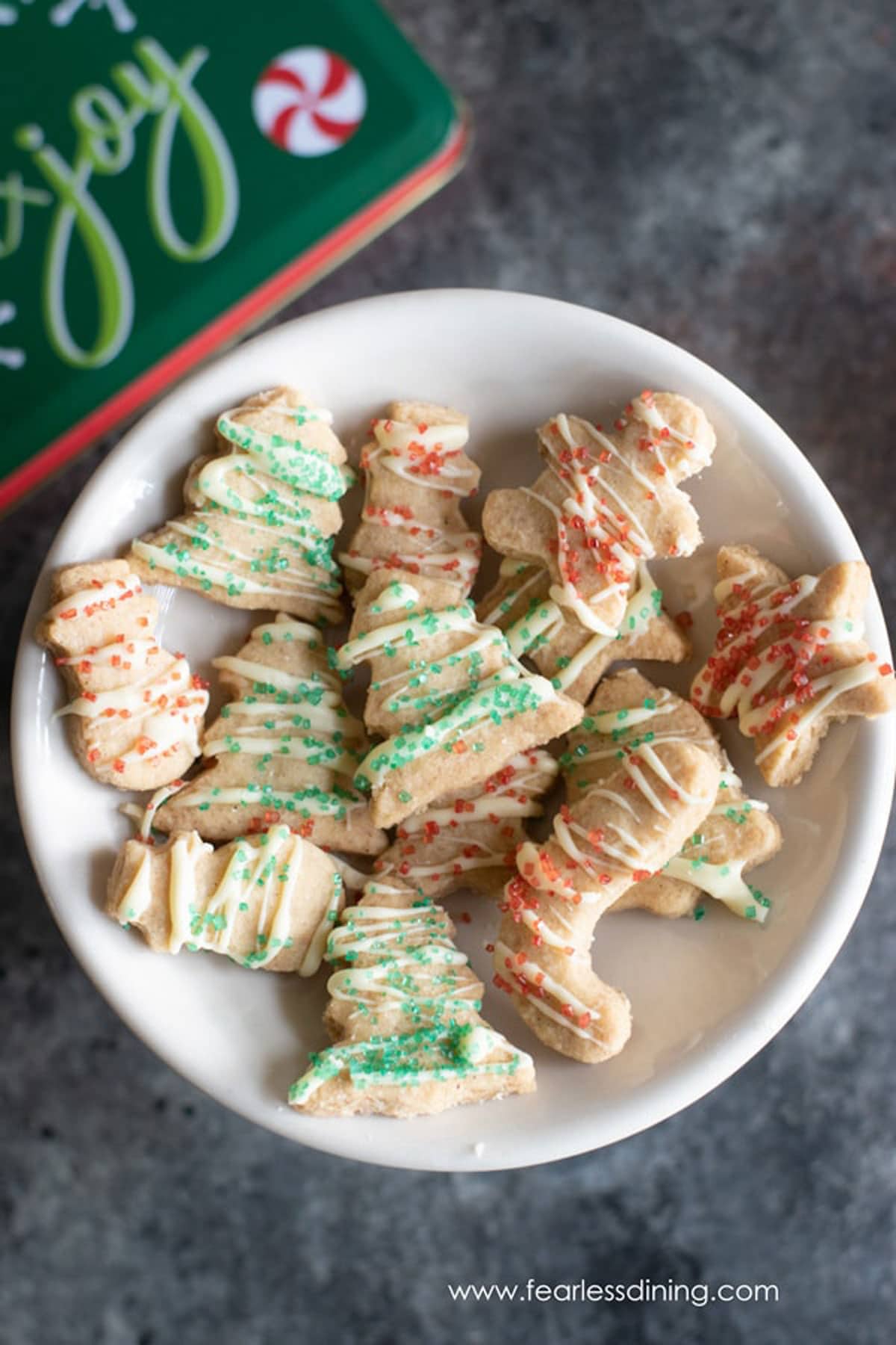 A bowl of mini Christmas cookies.