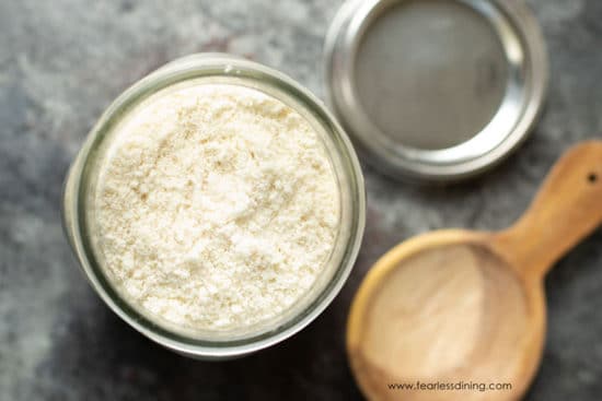 Featured image showing the top of the mason jar filled with muffin mix.