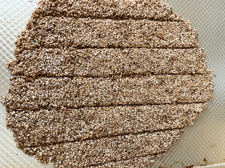 The sesame candy cooling.