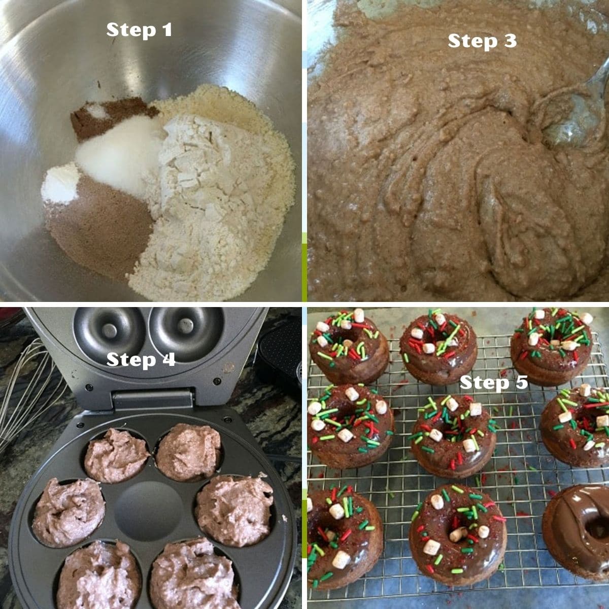 Step by step recipe photos making the donuts.