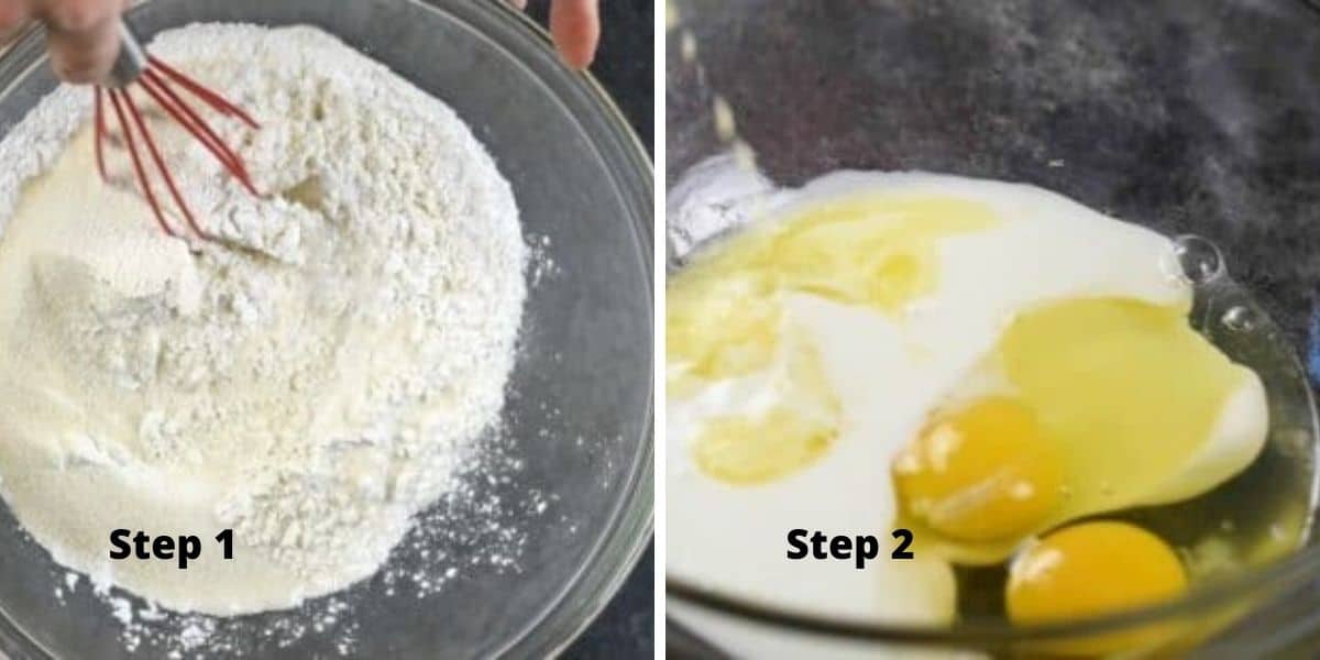Photos of lemon cake steps one and two.