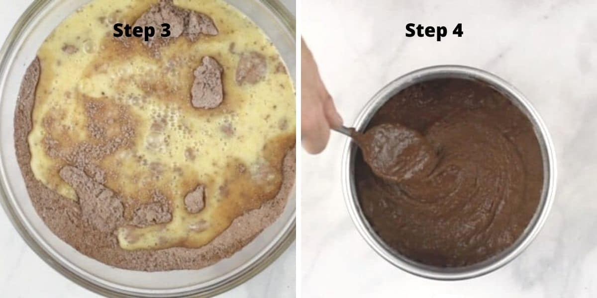 Photos of steps 3 and 4 making the cake.