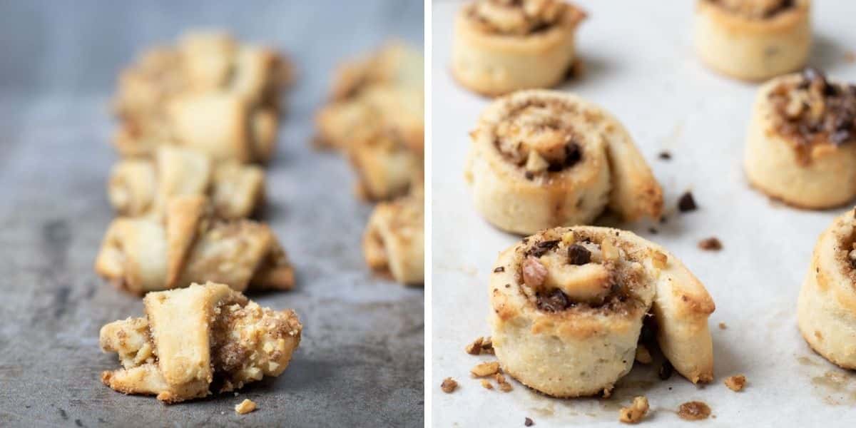 Photos showing you two ways to roll the rugelach.