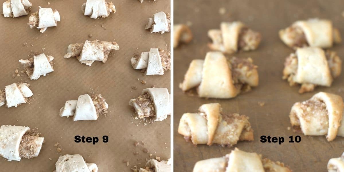Photos of rugelach cookies steps 9 and 10.