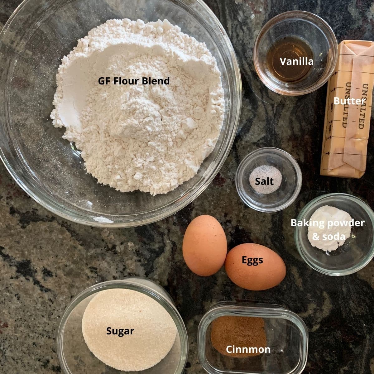 Photos of the snickerdoodles ingredients on the counter.