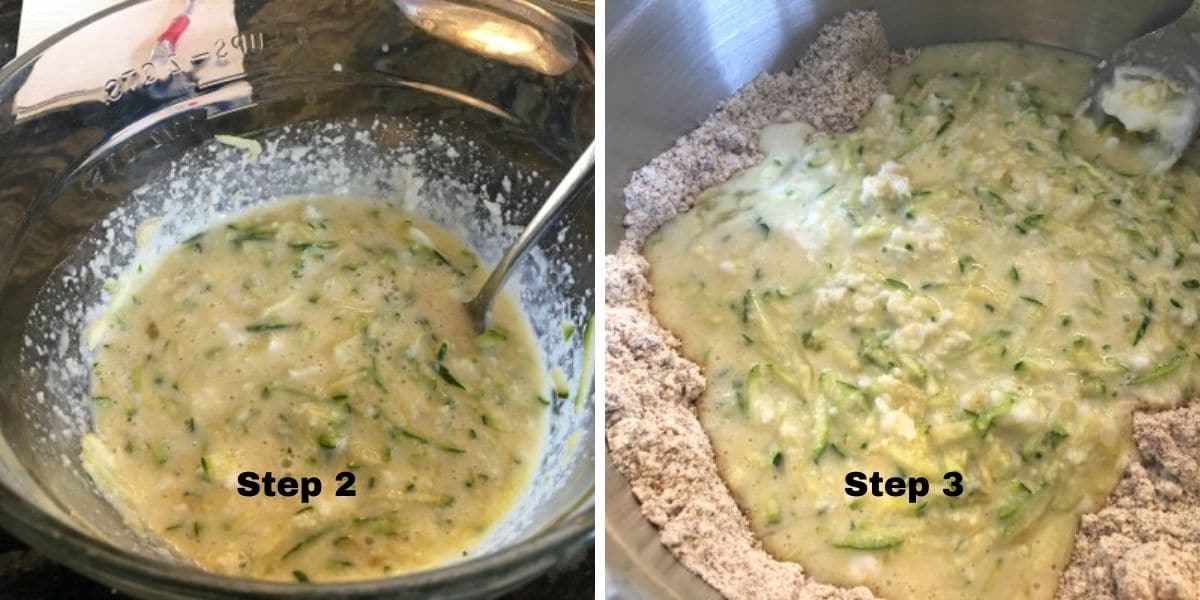 Photos of the zucchini bread steps 2 and 3.