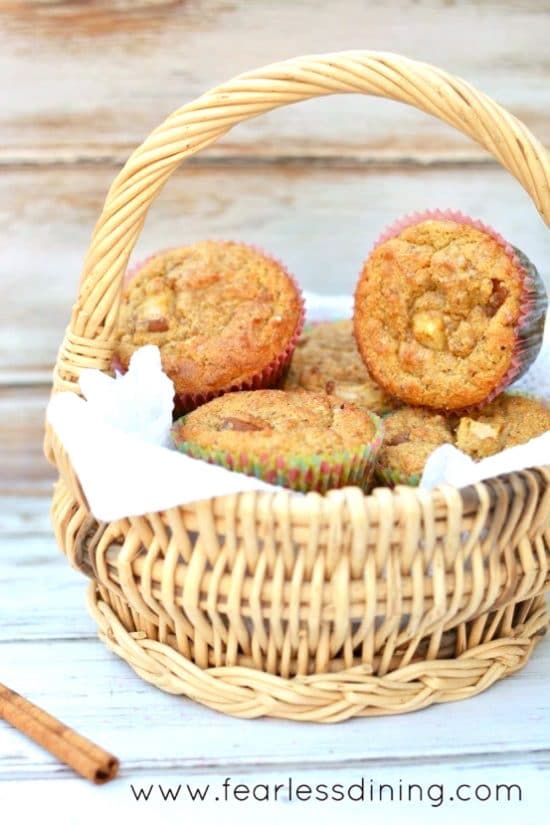 A basket full of pear muffins.
