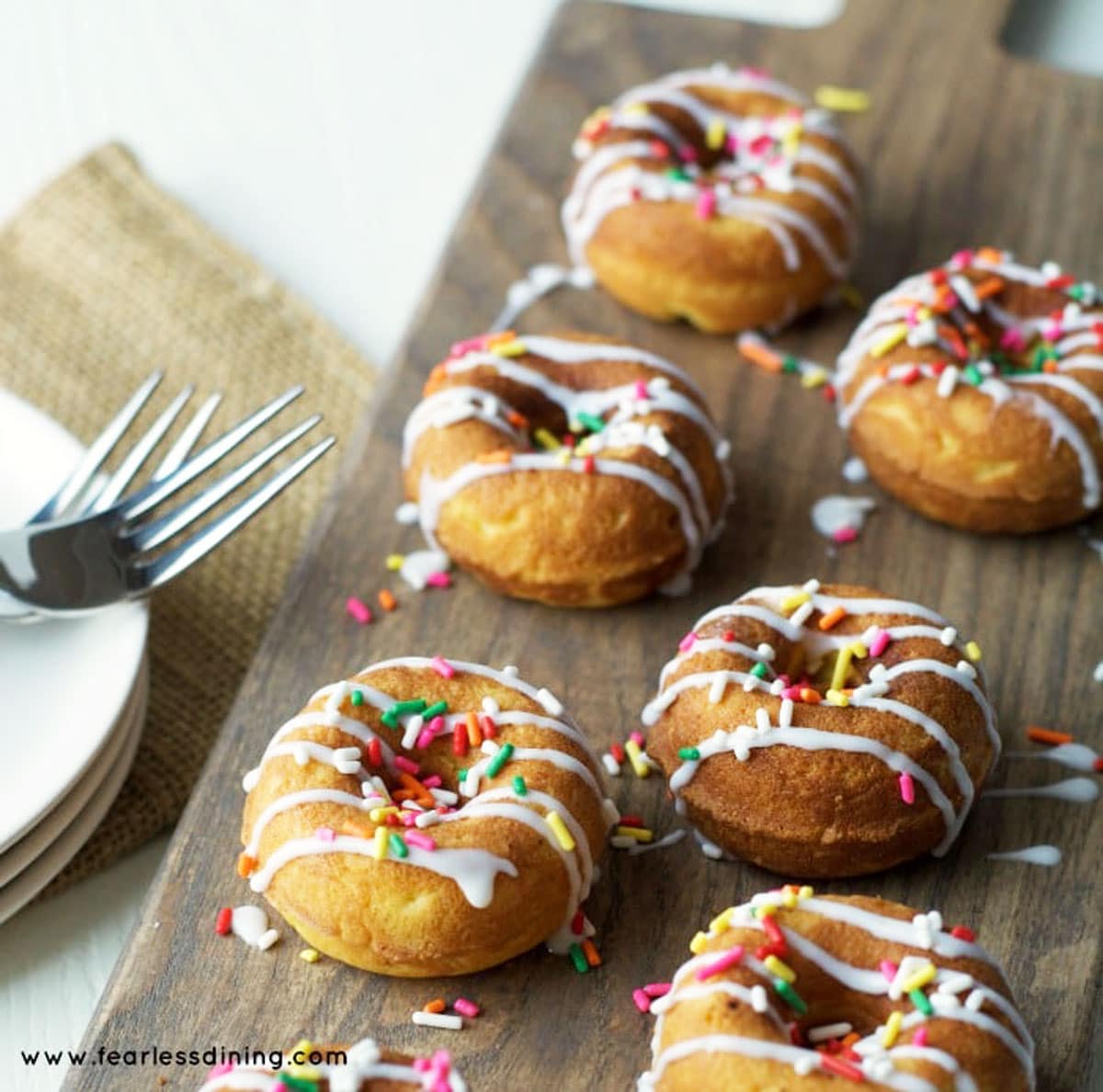 A close up of the decorated vanilla donuts.