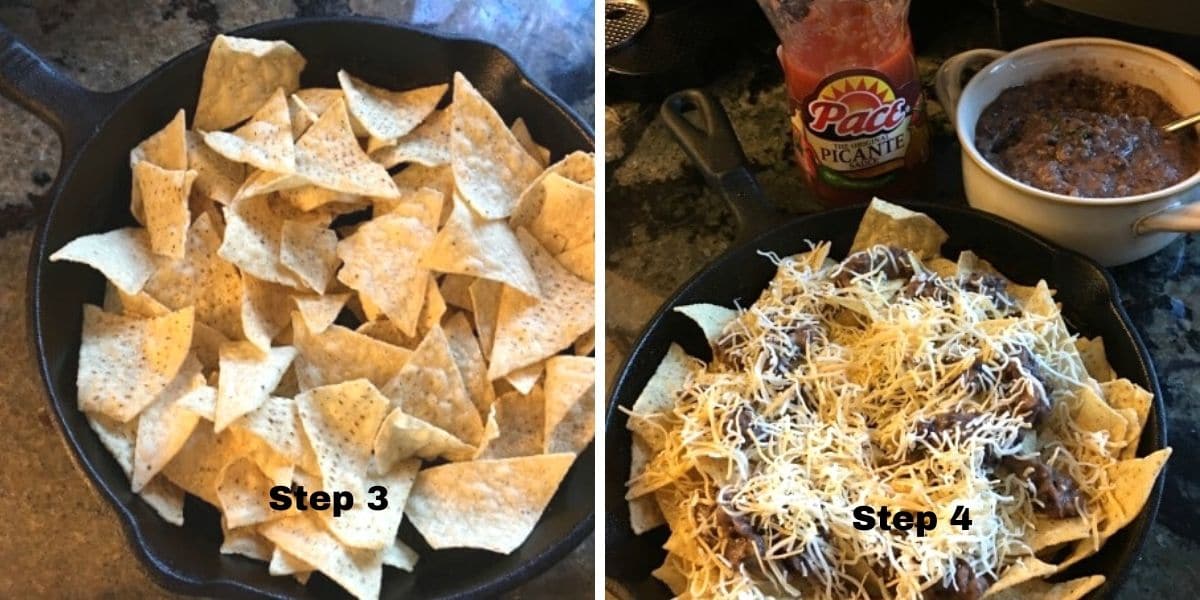 Bean nachos steps 3 and 4 photos.