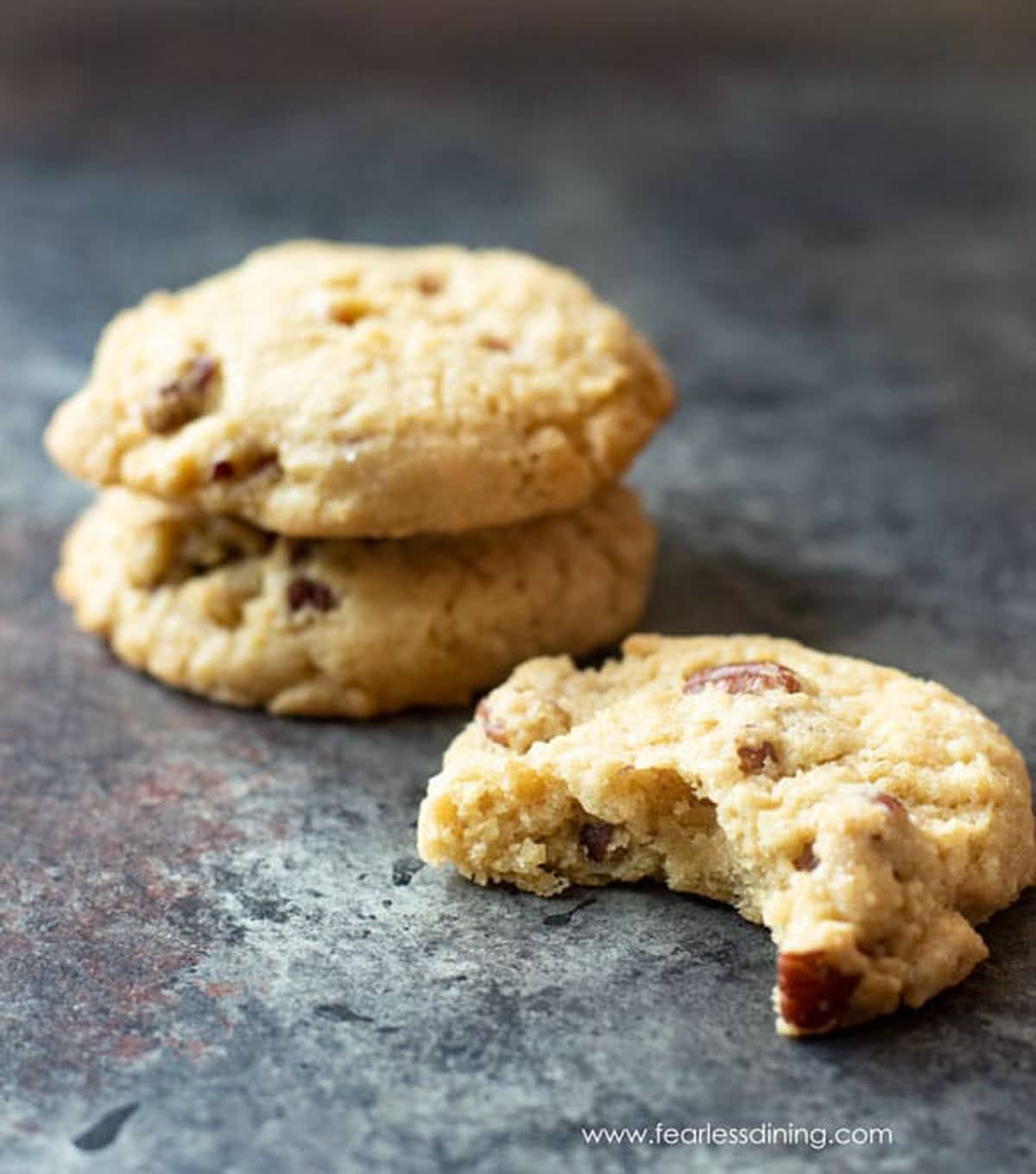 pecan cookies with a bite taken out
