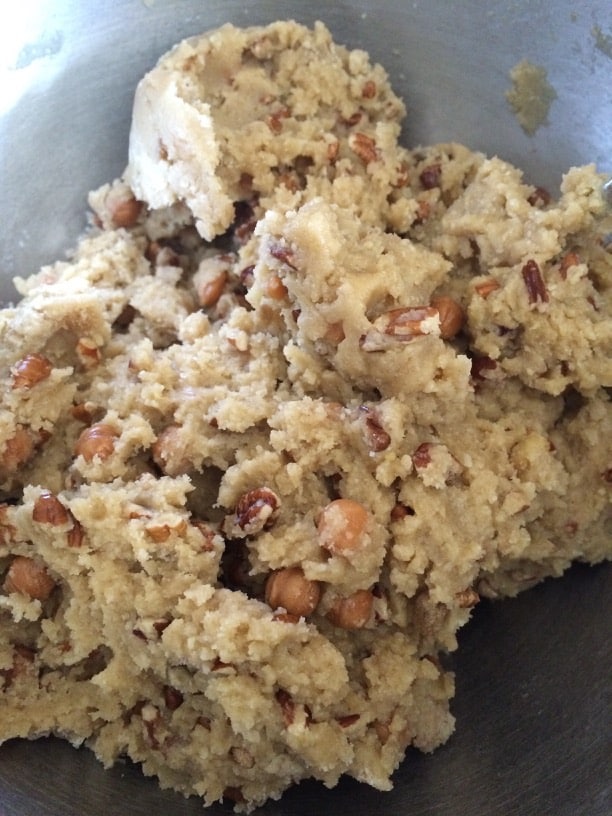 The butter pecan cookie dough in a mixing bowl.