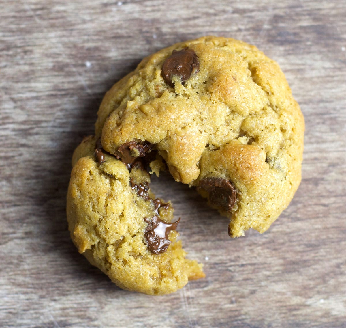 The top view of a cookie cut in half.