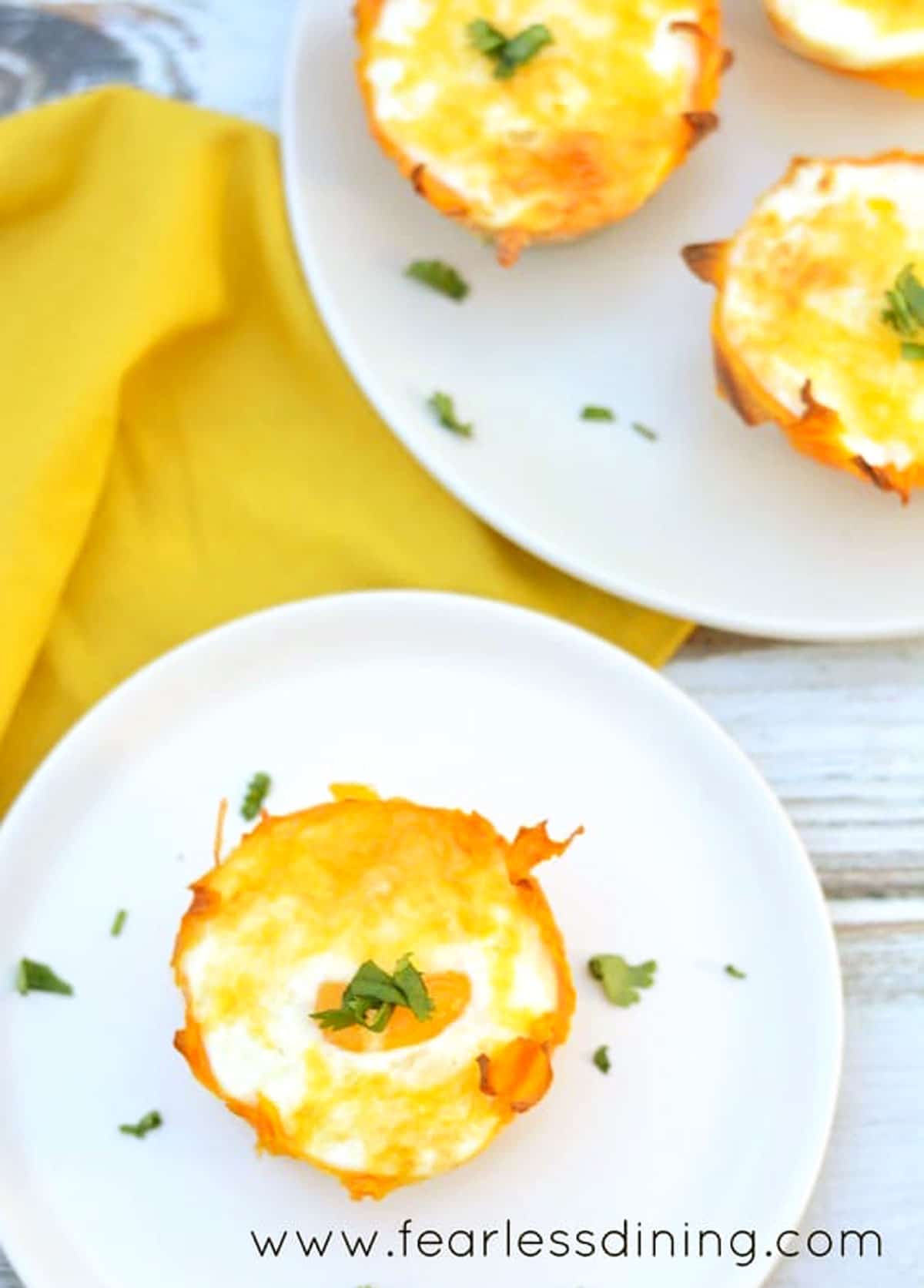 the top view of squash egg cups on plates