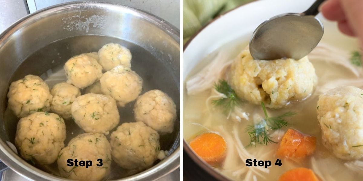 Matzo ball soup photos steps 3 and 4.