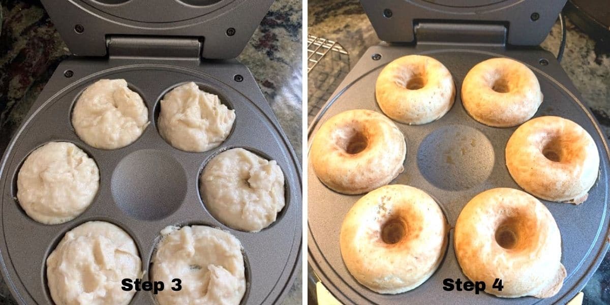 images steps 3 and 4 cooking the donuts in the donut maker