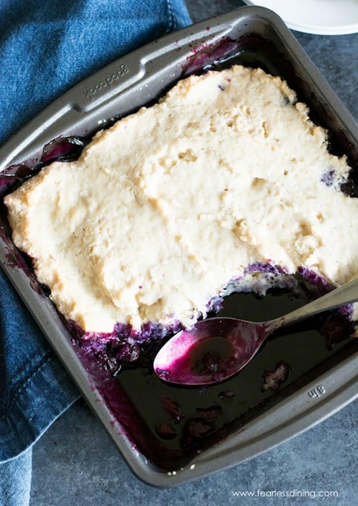 A pan full of blueberry cobbler.