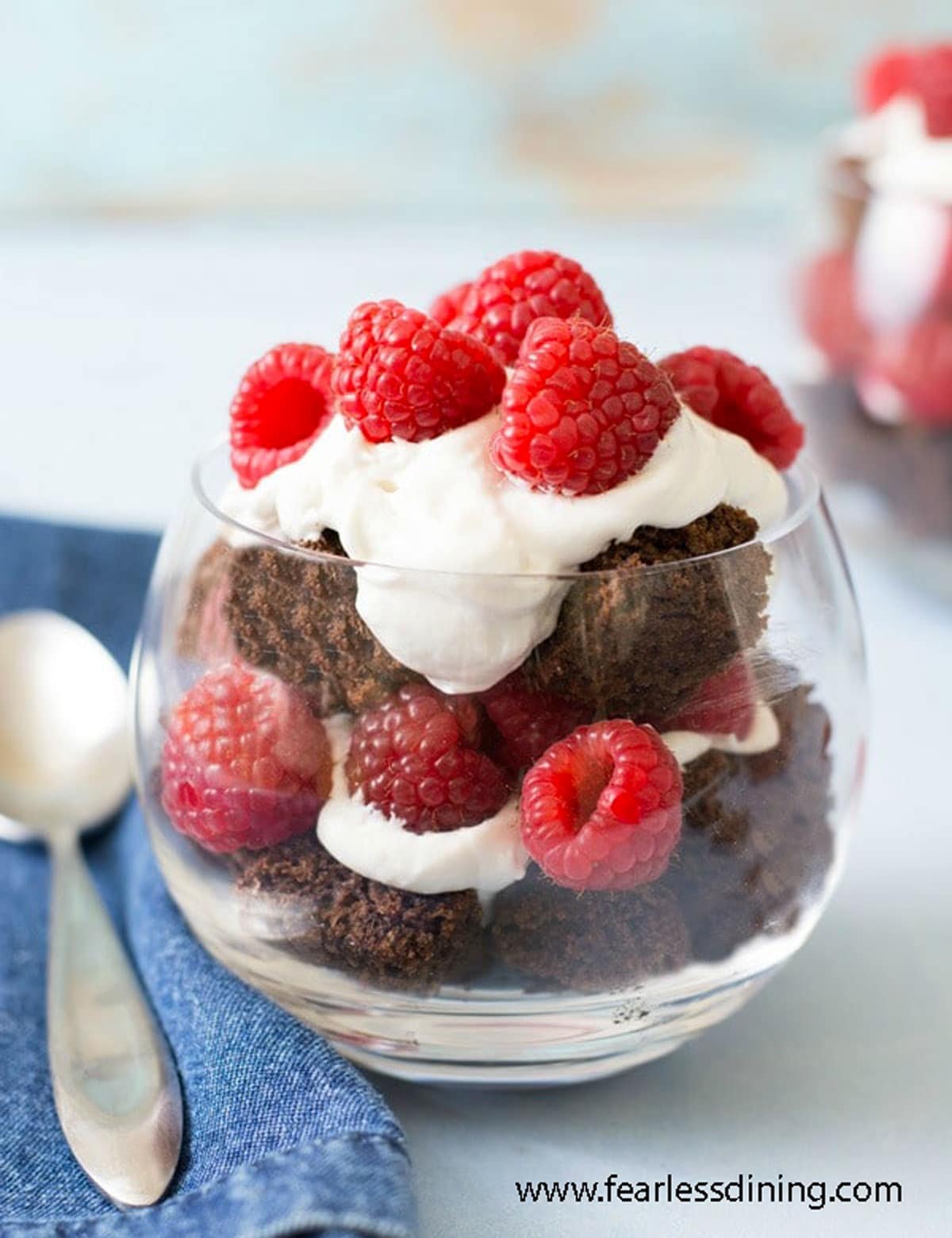 A chocolate trifle in a fancy glass.